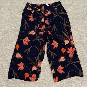 LOFT Navy and Orange Floral Pants